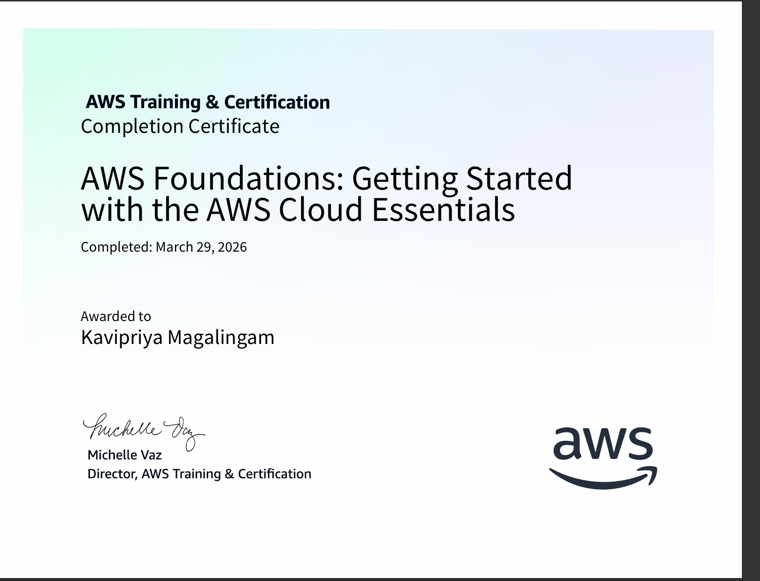 AWS Foundations certificate