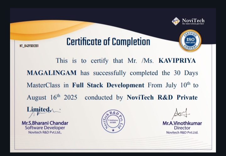 Full Stack Development certificate