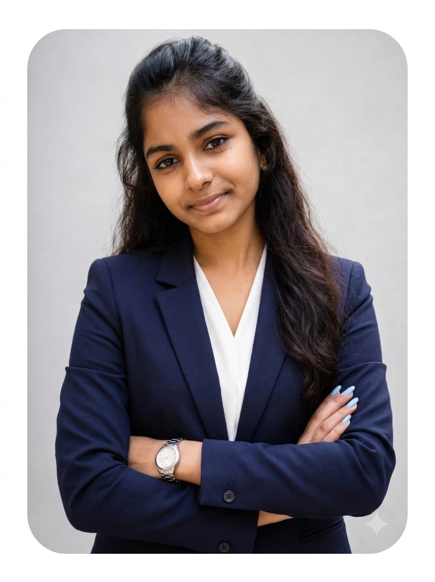 Kavipriya working at her desk